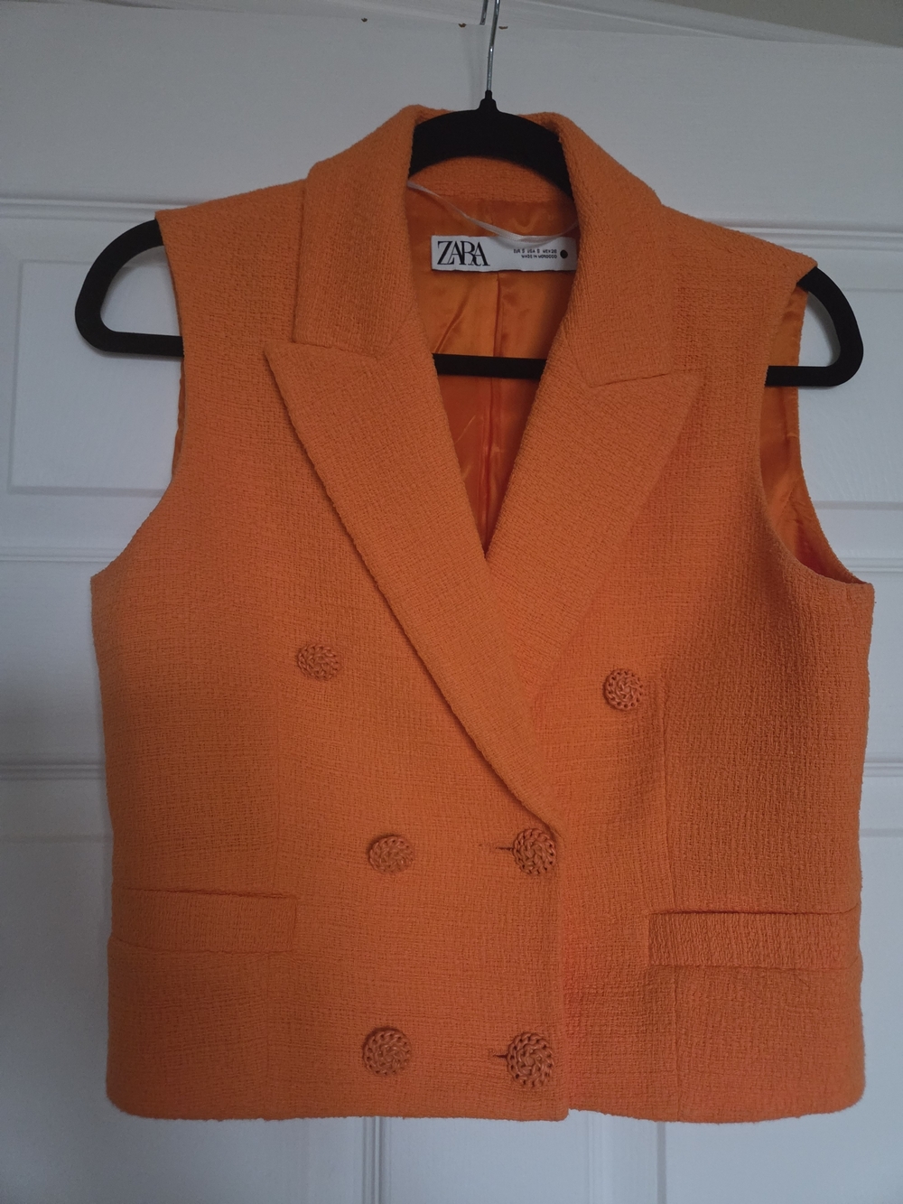 Zara Bright Orange Double-Breasted Sleeveless Blazer Vest